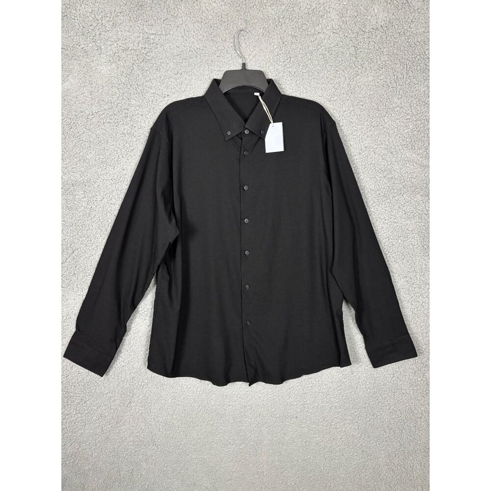 Lion Nardo Mens Black Long Sleeve Button-Up Dress Shirt Wrinkle Free Lg NWT's